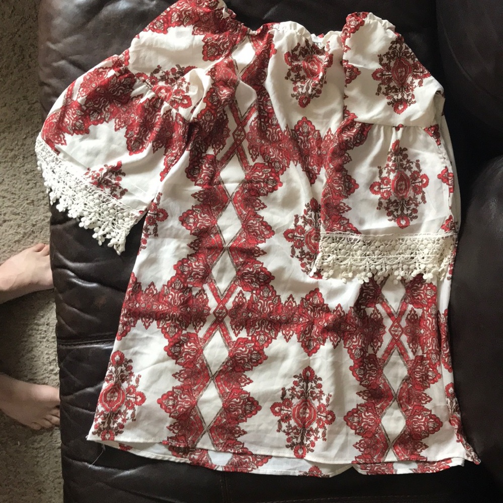 Off the shoulder dress with detailed bell sleeves